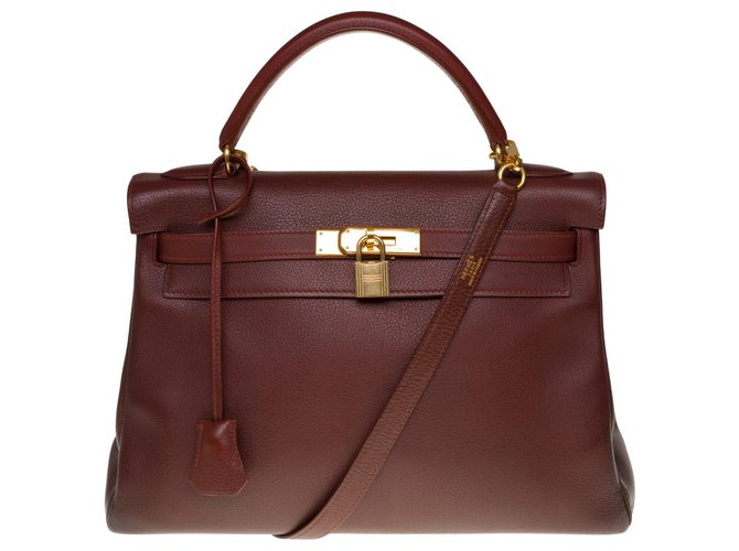 Hermès Bolsa esplêndida e rara Hermes Kelly 32 alça de ombro devolvida em cabra Mysore marrom, guarnição de metal banhado a ouro Couro  ref.304755