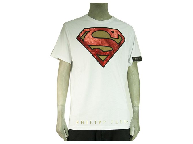 Philipp Plein & DC Comics White Superman Short Sleeve T-Shirt Top - Size 3XL Cotton  ref.304788