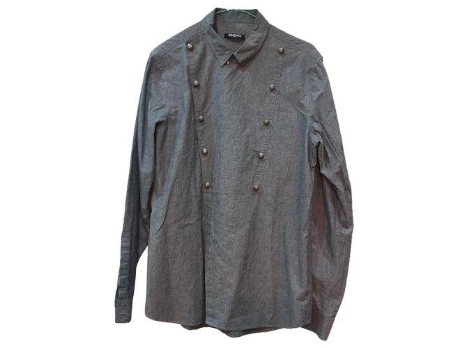 Chemise à boutonnage doublée Balmain Coton Gris  ref.304891