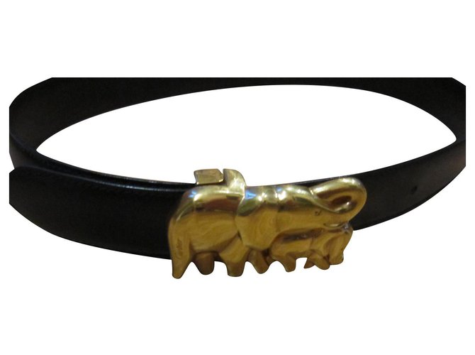 Cartier - Leather belt elephants - Vintage Black Golden  ref.304946