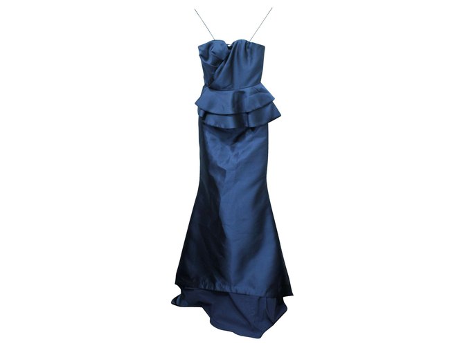 Badgley Mischka Navy Strapless Dress Blue Navy blue Polyester  ref.304949