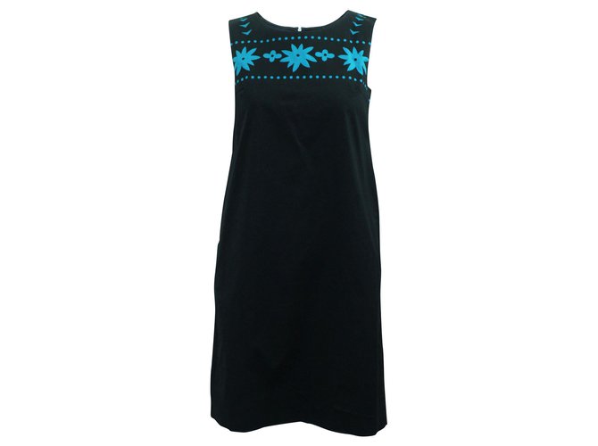 Dkny Vestido recto negro con elementos azules Algodón  ref.304984