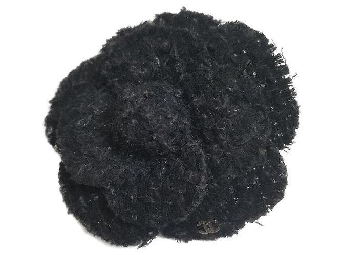 Cambon Chanel camelia tweed brooch Black