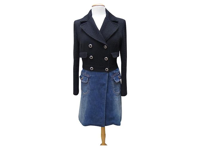 Cappotto Dolce & Gabbana Nero e Blu Lana e Cotone