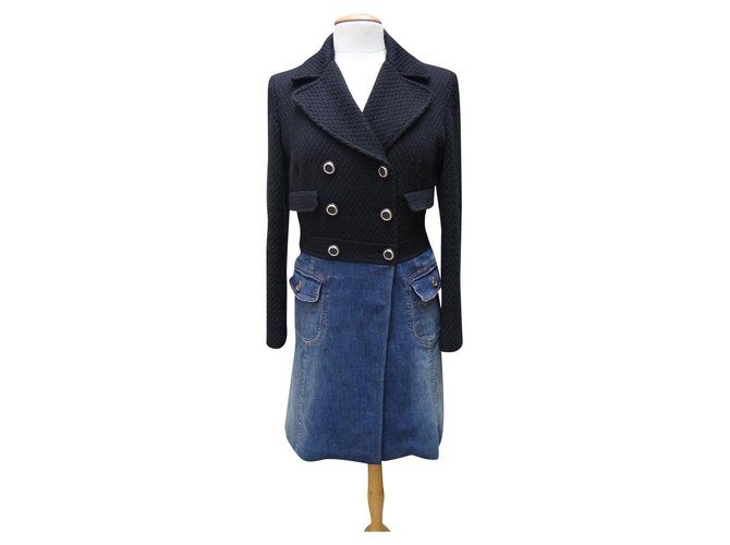 Dolce & Gabbana Coats, Outerwear Black Blue Cotton Polyester Wool Polyamide Acrylic  ref.305242