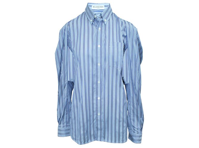 Balenciaga Blau gestreiftes Hemd mit Unterarmausschnitten Baumwolle  ref.305449