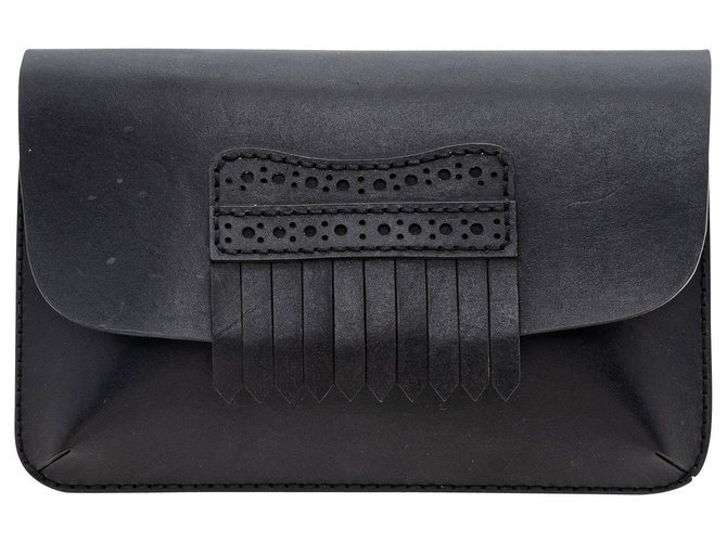 Autre Marque Black Fringe Leather Clutch  ref.305450