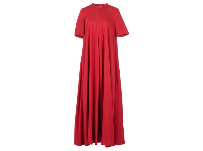 Lanvin Vestido largo de crepé elástico con cuello redondo Roja Viscosa Fibra de celulosa  ref.305490