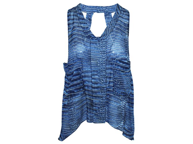Autre Marque Blue print top with pockets Polyester  ref.305506