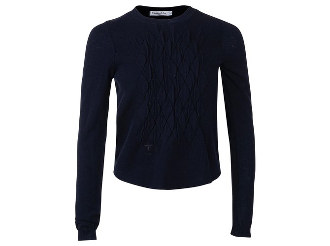 Dior Suéter de detalhe de colcha Azul Azul marinho Algodão  ref.305540