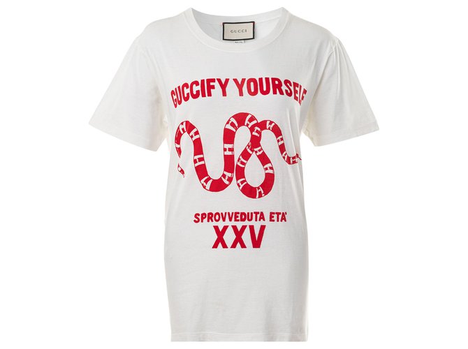 Guccify Yourself Schlangen-T-Shirt Weiß Baumwolle  ref.305609