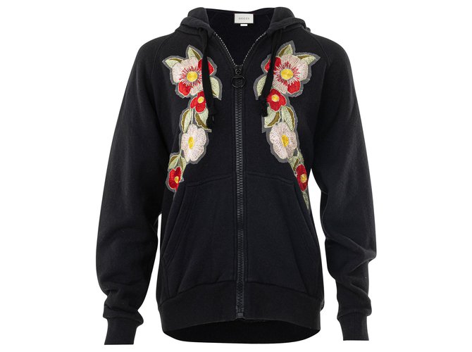 Gucci Sudadera con capucha de satén bordado floral XSmall en venta