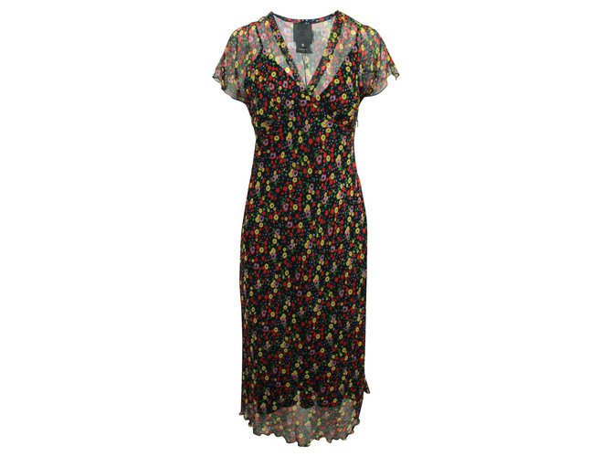 Anna Sui Vestido largo con estampado floral Multicolor Poliéster  ref.305625