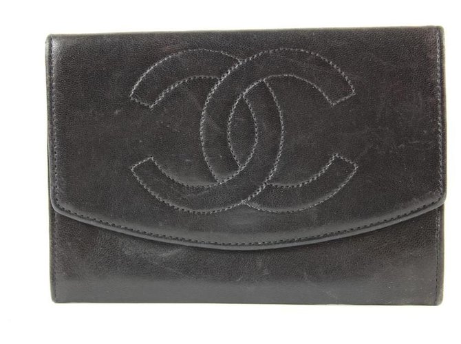 Timeless Chanel Carteira Atemporal com logotipo preto CC Couro  ref.305678
