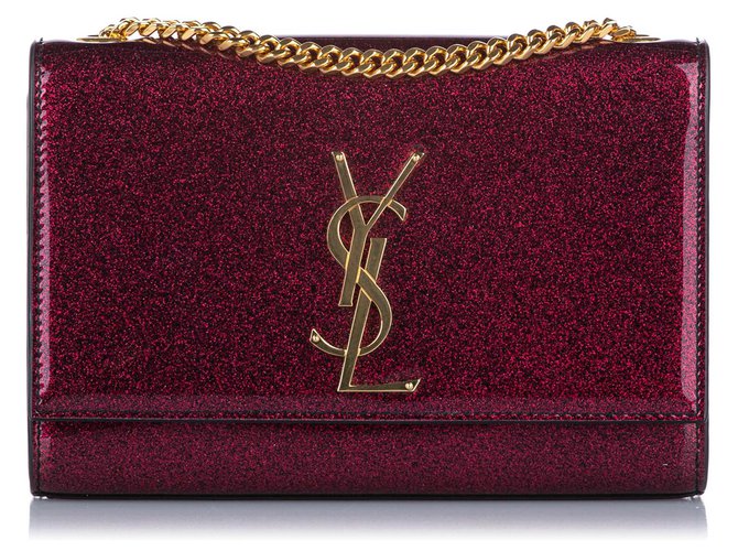 Yves Saint Laurent YSL Bolso bandolera pequeño Kate de charol rojo Roja Burdeos Cuero  ref.305752