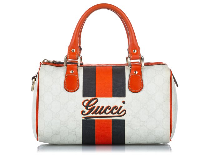 Gucci White GG Supreme Joy Boston Bag Multiple colors Leather