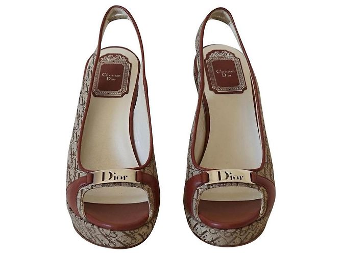 Sandali con zeppa Christian Dior Monogramma Marrone Beige