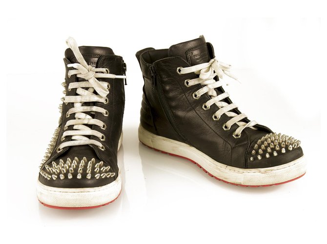 PHILIPP PLEIN  Studded Hi-top Leather Sneakers High Top Trainers sz 37 shoes Black  ref.306056