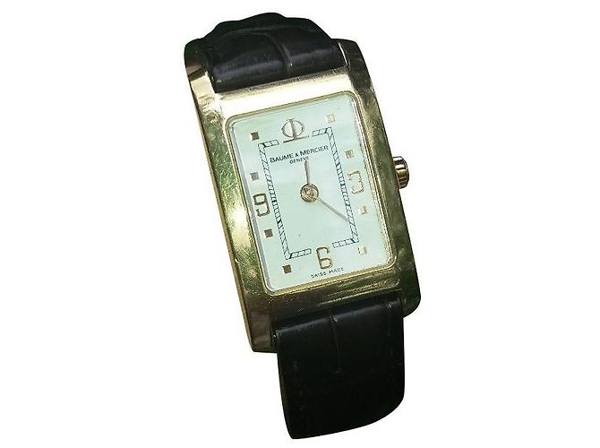 Relógio Baume & Mercier Hampton Ouro e Pulseira de Crocodilo Marrom Castanho escuro