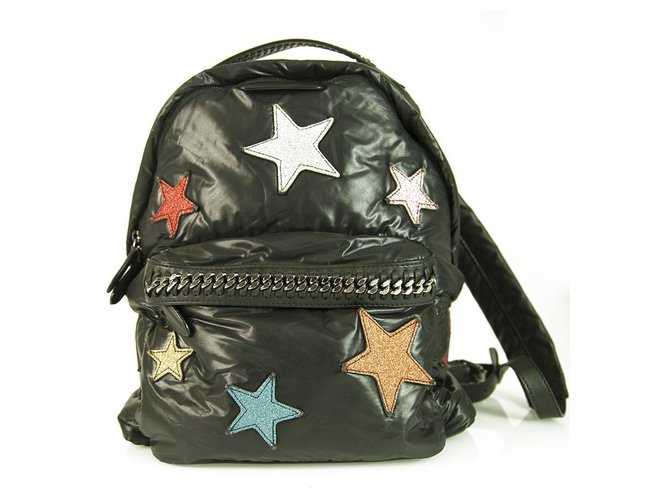Stella Mc Cartney Stella McCartney All Over Multicolor Go Glitter Stars Falabella Black Backpack  ref.306148
