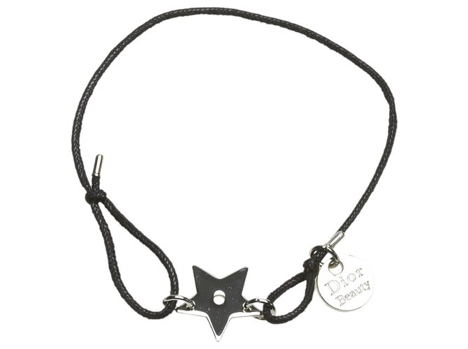 Bracelet à breloques étoile logo noir Dior Métal Nylon Tissu Argenté  ref.306255