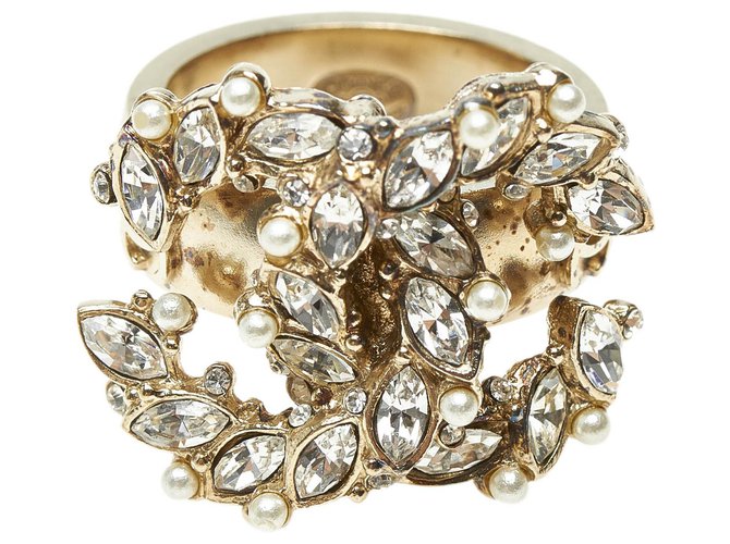 Anillo Chanel Silver CC con diamantes de imitación Plata Metal  ref.306260