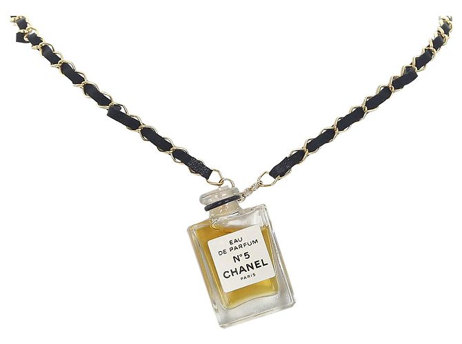 Chanel Gold Chanel No.5 Collar de botella de perfume Negro Dorado