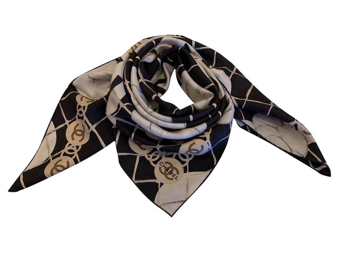 Chanel scarf Black Silk  ref.306333