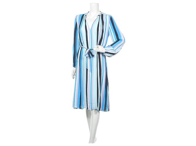 Samsoe & Samsoe Blue Multicolour Striped Viscose Dress M Multiple colors