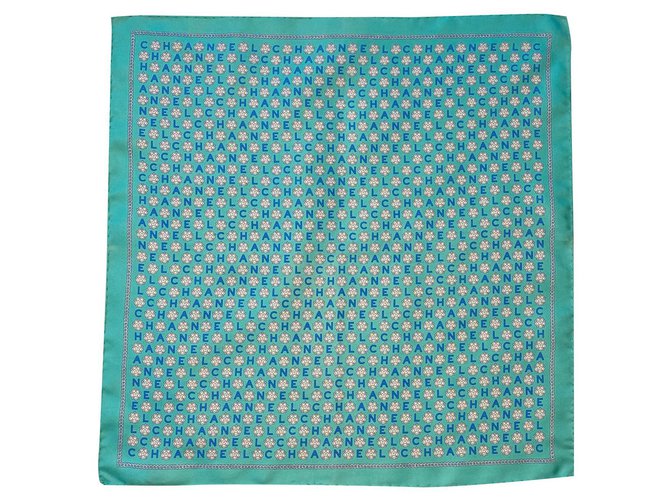 Chanel Silk scarves Turquoise  ref.306377