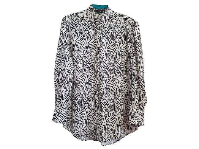 Camicia Isabel Marant Cade in seta stampata a maniche lunghe Nero Bianco