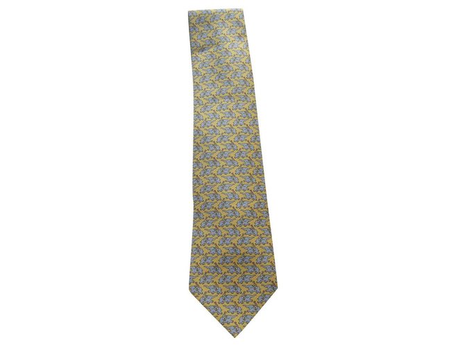Hermès Hermes Krawatte, neu mit seiner Box Gelb Seide  ref.306398