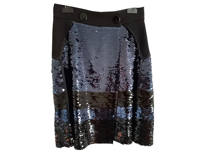 Gonna Louis Vuitton in seta nera e blu ricamata con paillettes Nero