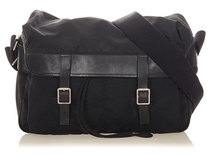 Yves Saint Laurent YSL Black Nylon Crossbody Bag Leather Pony-style calfskin Cloth  ref.306481