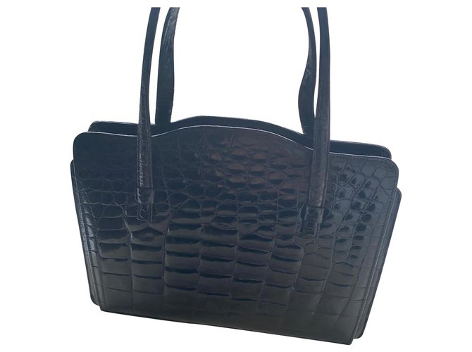 Autre Marque Vintage Krokodillederhandtasche in sehr gutem Zustand Schwarz  ref.306561