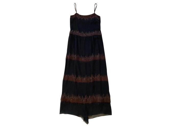Chanel Dresses Brown Black Silk  ref.306566