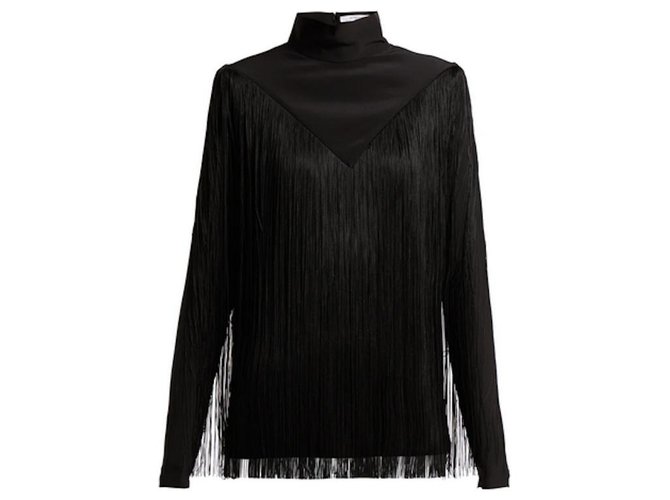 Givenchy AW18 Black Fringed Silk Top  ref.306580