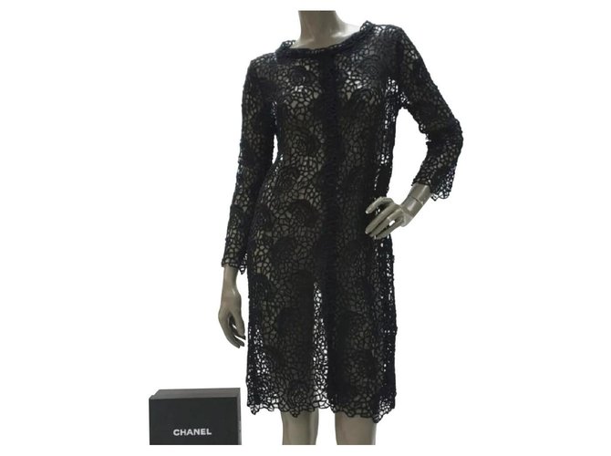 Christian Dior Dior Black Wool Lace Tunic Dress Sz 38  ref.306618