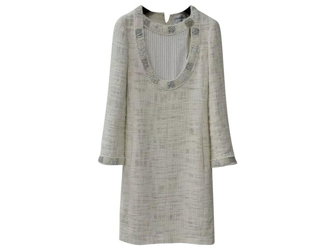 Chanel Paris Bombay Tweed-Kleid Gr 34 Beige  ref.306622