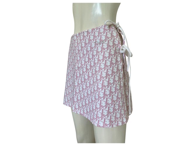 Coleção feminina de saia monograma Christian Dior Rosa Branco Algodão  ref.306660