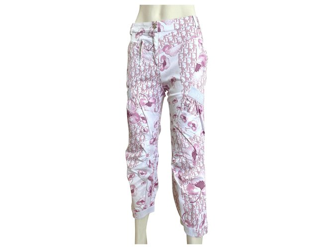 Christian Dior monogram cherry blossom pants. Pink White Cotton  ref.306661