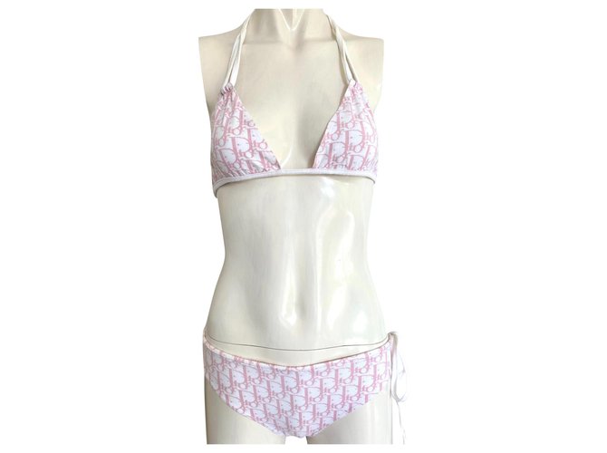 Rosa Dior Bikini-Badeanzug mit Monogramm Pink Weiß Baumwolle  ref.306663