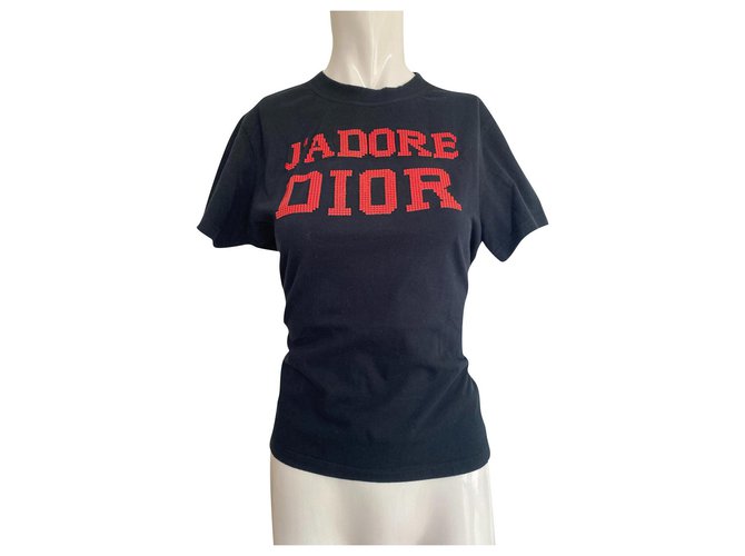 Top J'adore dior Negro Roja Algodón  ref.306708
