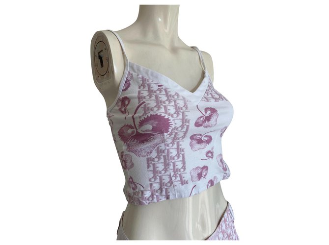 Christian Dior monogram tank top girly collection Pink White Cotton  ref.306710