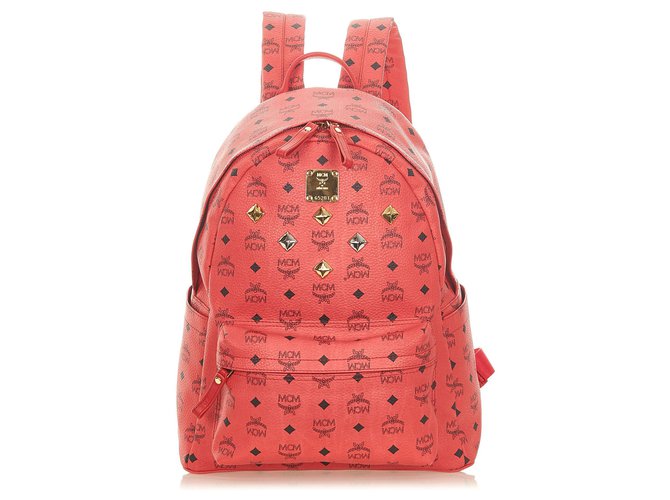 MCM - Red Stark Studded Visetos Backpack