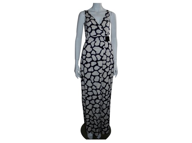 Diane Von Furstenberg Dvf Marlene maxi abito in seta stampa shibori Bianco Blu  ref.306940