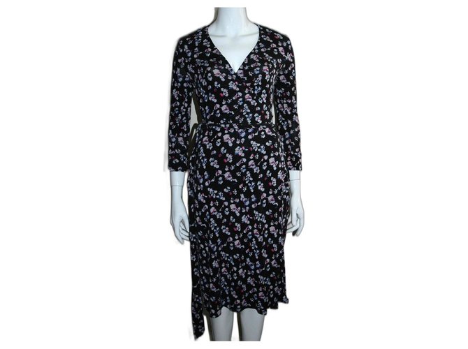 Diane Von Furstenberg DvF vintage silk wrap dress Black Multiple colors  ref.307004