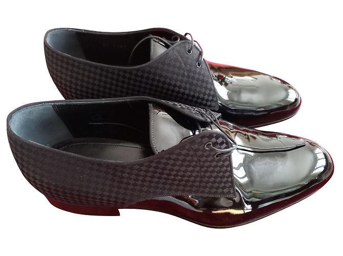 Scarpe Derby Louis Vuitton Uomo Pelle e Tela Damier Nera Nero