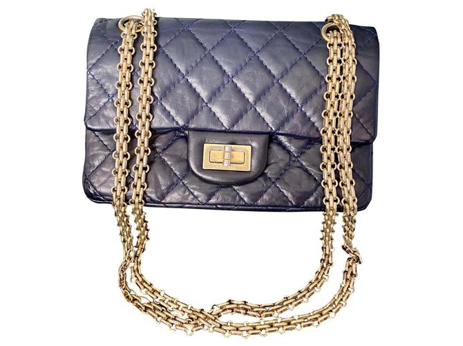 Chanel 2.55 Reissue 224 Dark Blue Gold Hardware Small Leather Bag