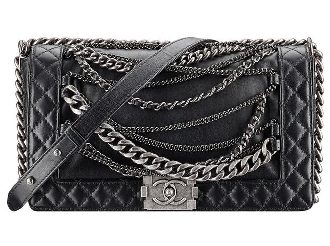 Chanel Boy Medium chain black limited edition bag Leather ref